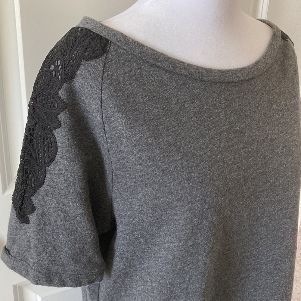 LOFT medium dress gray with short sleeves lace casual - Picture 3 of 12